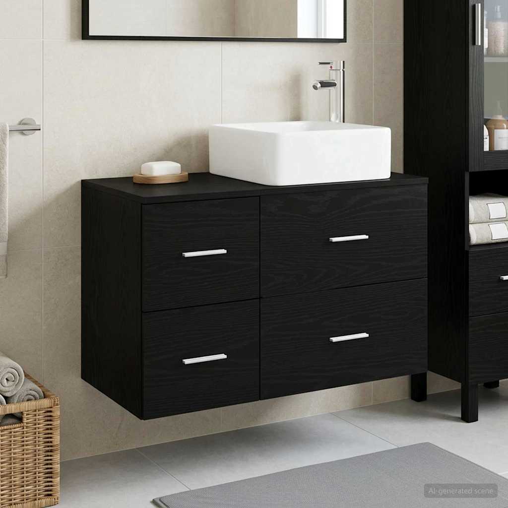 Badezimmermöbel-Set 2 stk. Schwarze Eiche Holzwerkstoff