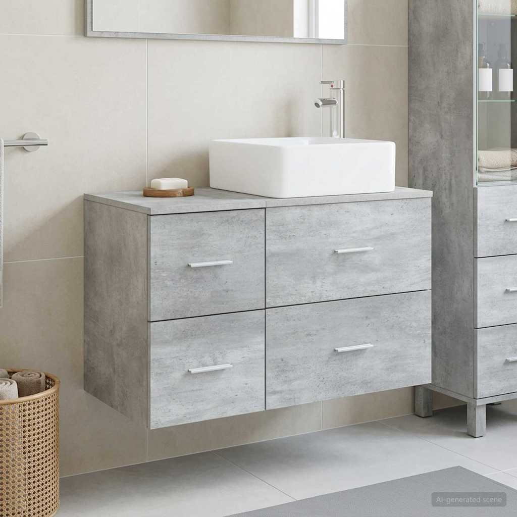 Badezimmermöbel-Set 2 stk. Betongrau Holzwerkstoff