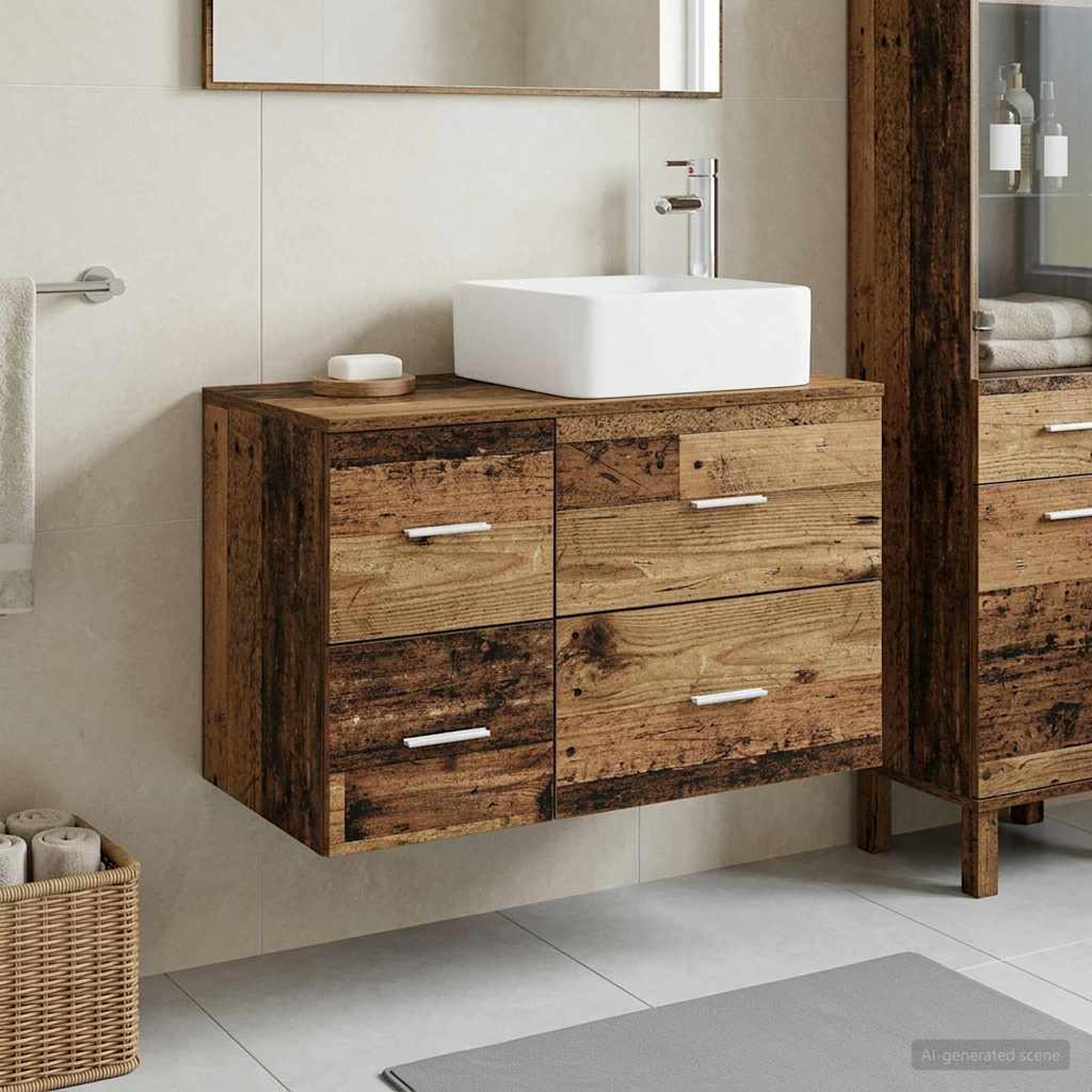 Badezimmermöbel-Set 2 stk. Altholz Holzwerkstoff