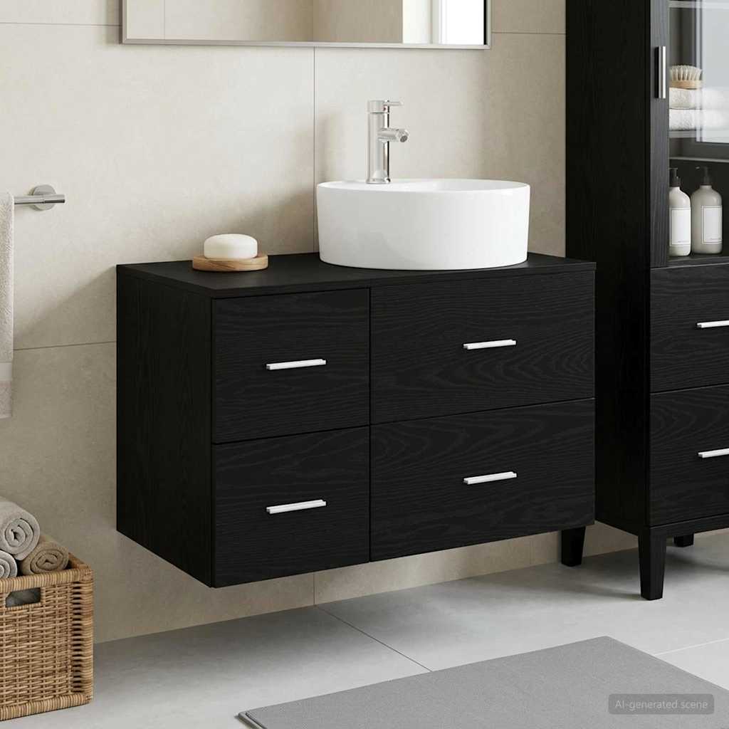 Badezimmermöbel-Set 2 stk. Schwarze Eiche Holzwerkstoff