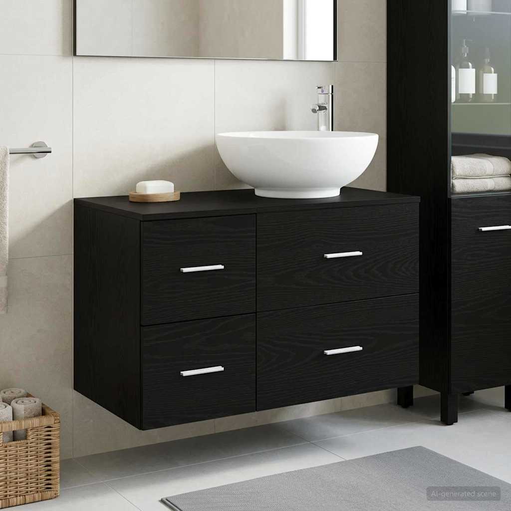 Badezimmermöbel-Set 2 stk. Schwarze Eiche Holzwerkstoff