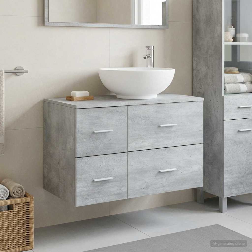 Badezimmermöbel-Set 2 stk. Betongrau Holzwerkstoff