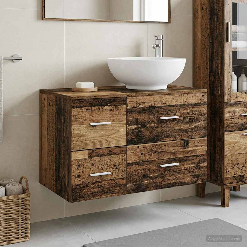 Badezimmermöbel-Set 2 stk. Altholz Holzwerkstoff
