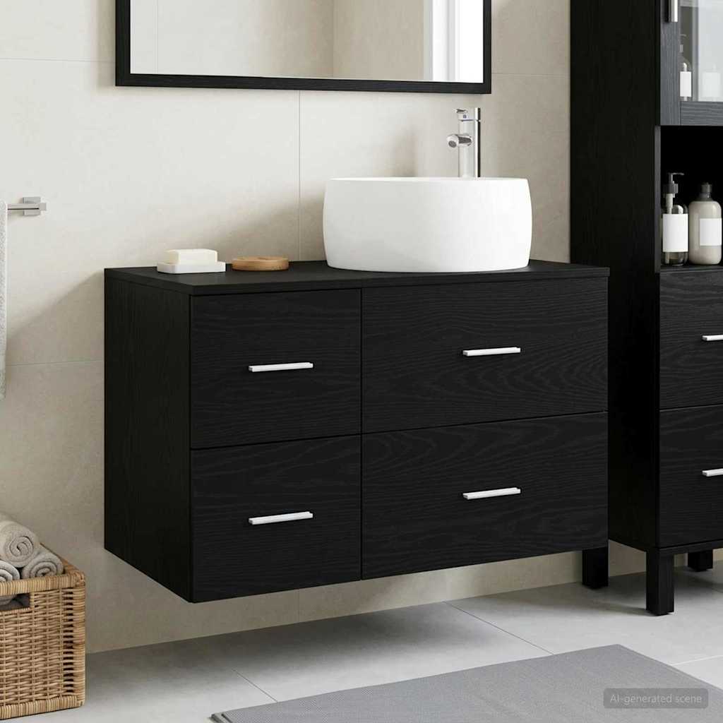 Badezimmermöbel-Set 2 stk. Schwarze Eiche Holzwerkstoff