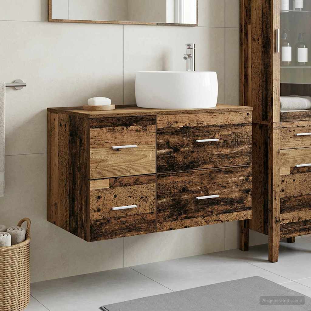 Badezimmermöbel-Set 2 stk. Altholz Holzwerkstoff