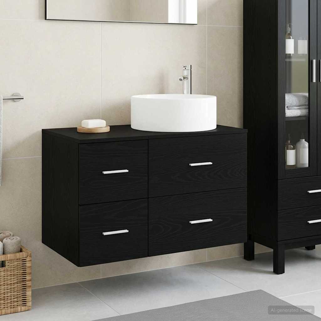Badezimmermöbel-Set 2 stk. Schwarze Eiche Holzwerkstoff