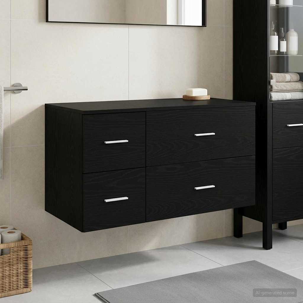 Badezimmermöbel-Set 2 stk. Schwarze Eiche Holzwerkstoff