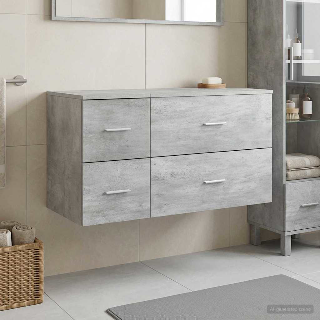 Badezimmermöbel-Set 2 stk. Betongrau Holzwerkstoff