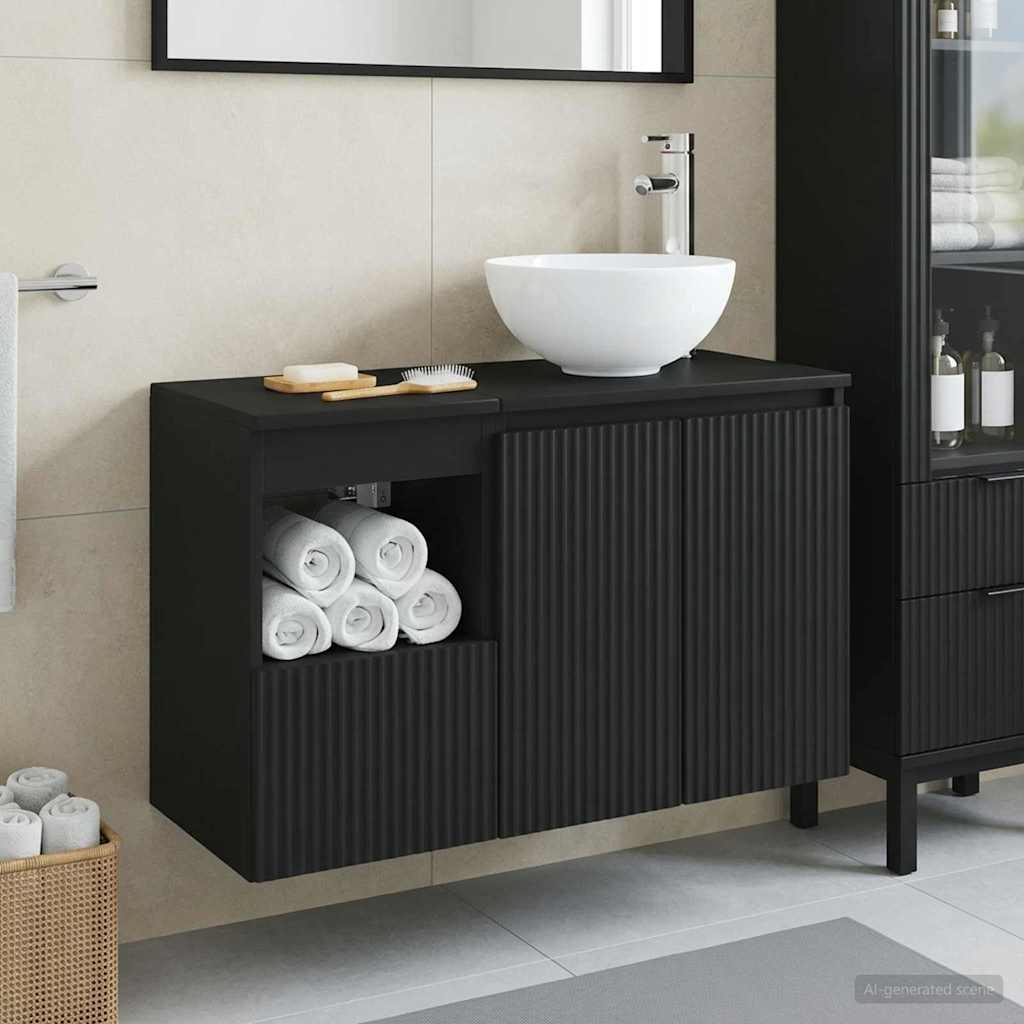 Badezimmermöbel-Set 2 stk. Schwarz Holzwerkstoff