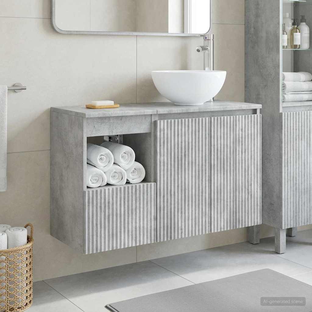 Badezimmermöbel-Set 2 stk. Betongrau Holzwerkstoff