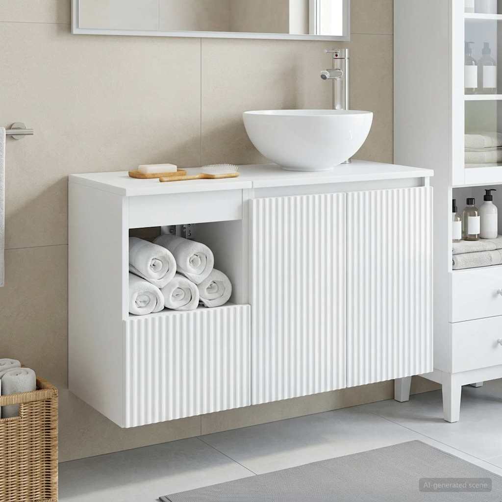 Badezimmermöbel-Set 2 stk. Hochglanz Weiß Holzwerkstoff