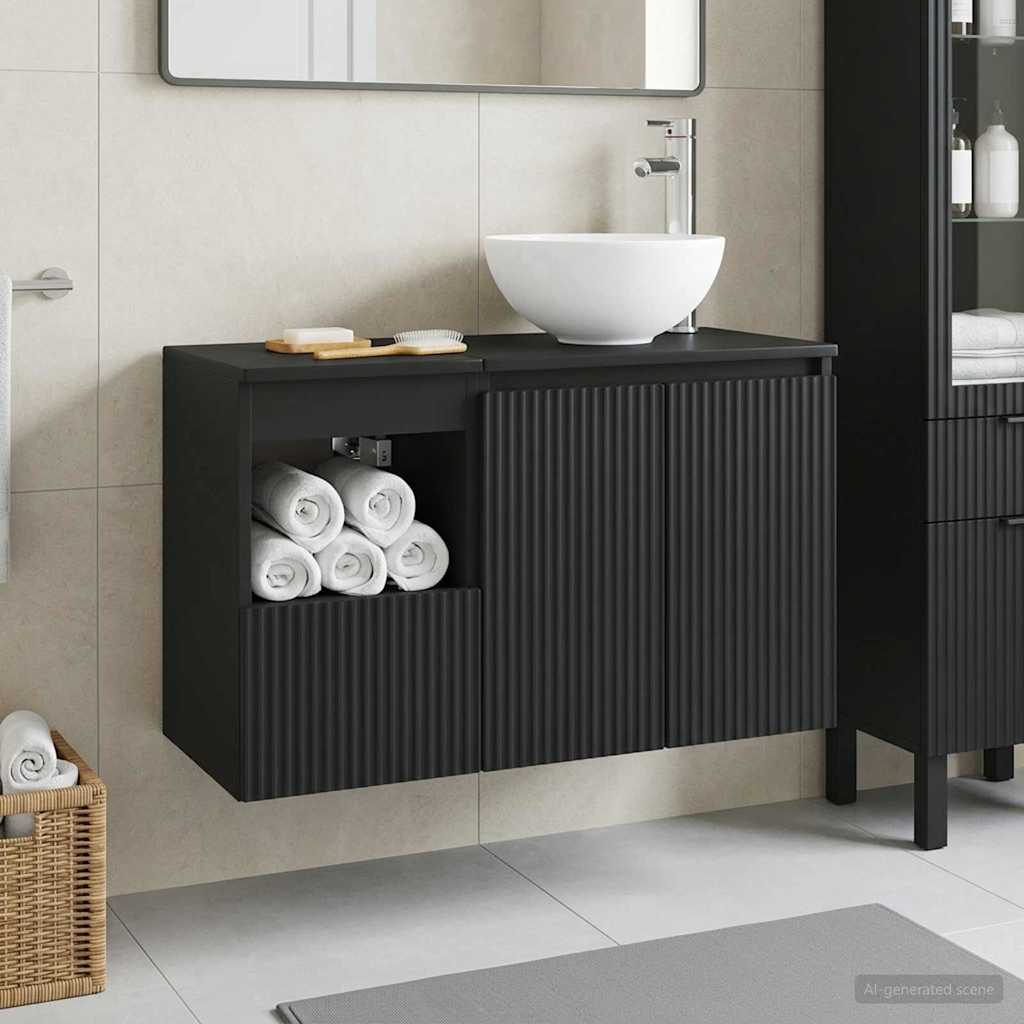 Badezimmermöbel-Set 2 stk. Schwarz Holzwerkstoff