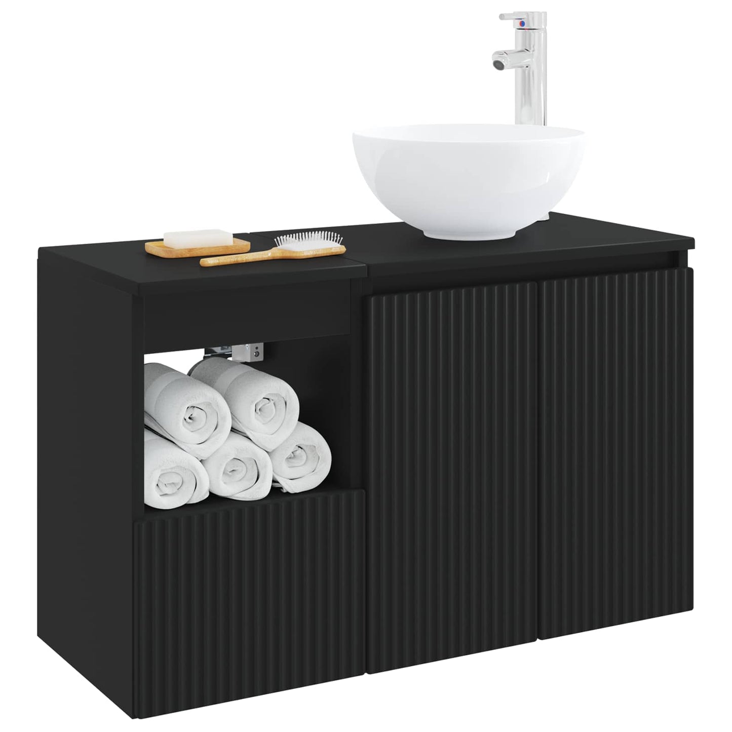Badezimmermöbel-Set 2 stk. Schwarz Holzwerkstoff