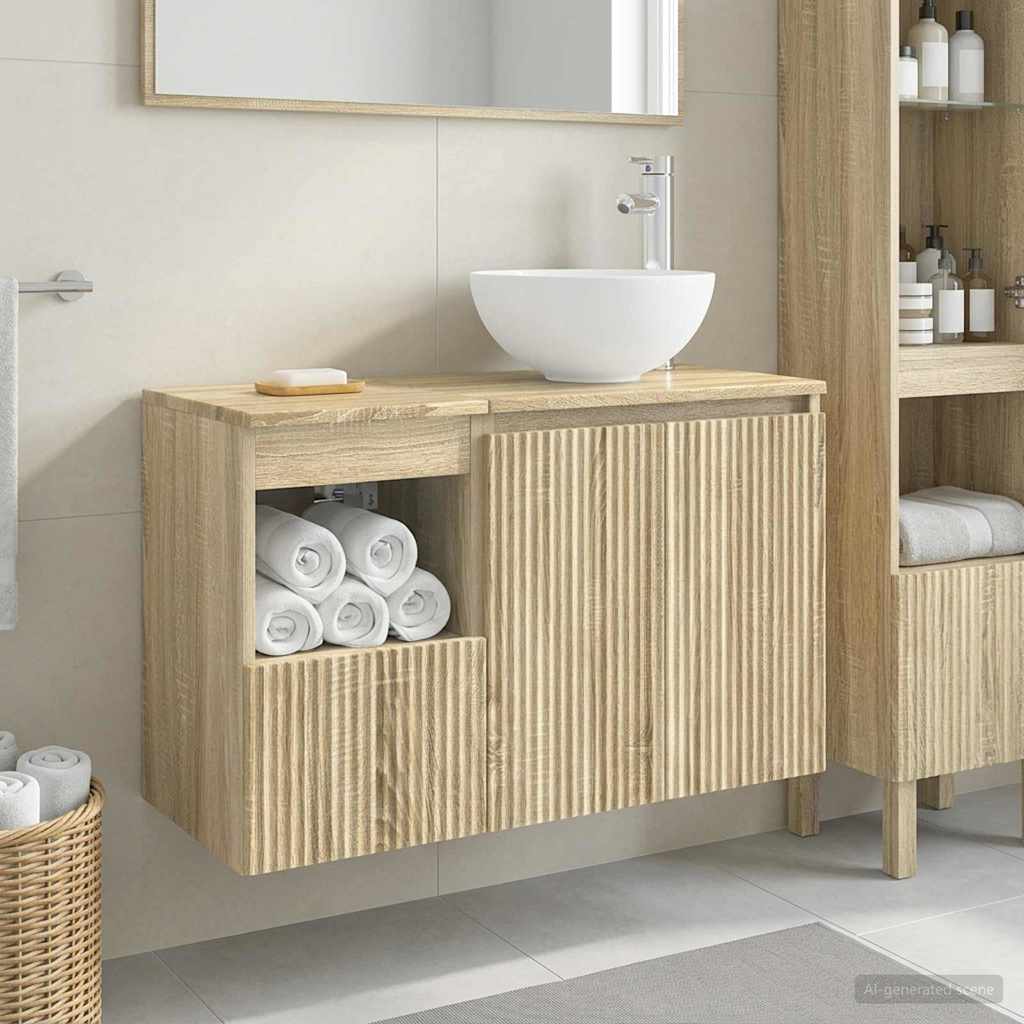 Badezimmermöbel-Set 2 stk. Sonoma-Eiche Holzwerkstoff