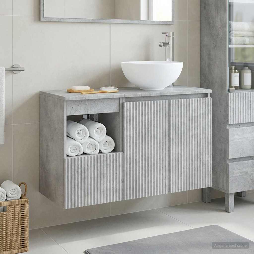 Badezimmermöbel-Set 2 stk. Betongrau Holzwerkstoff