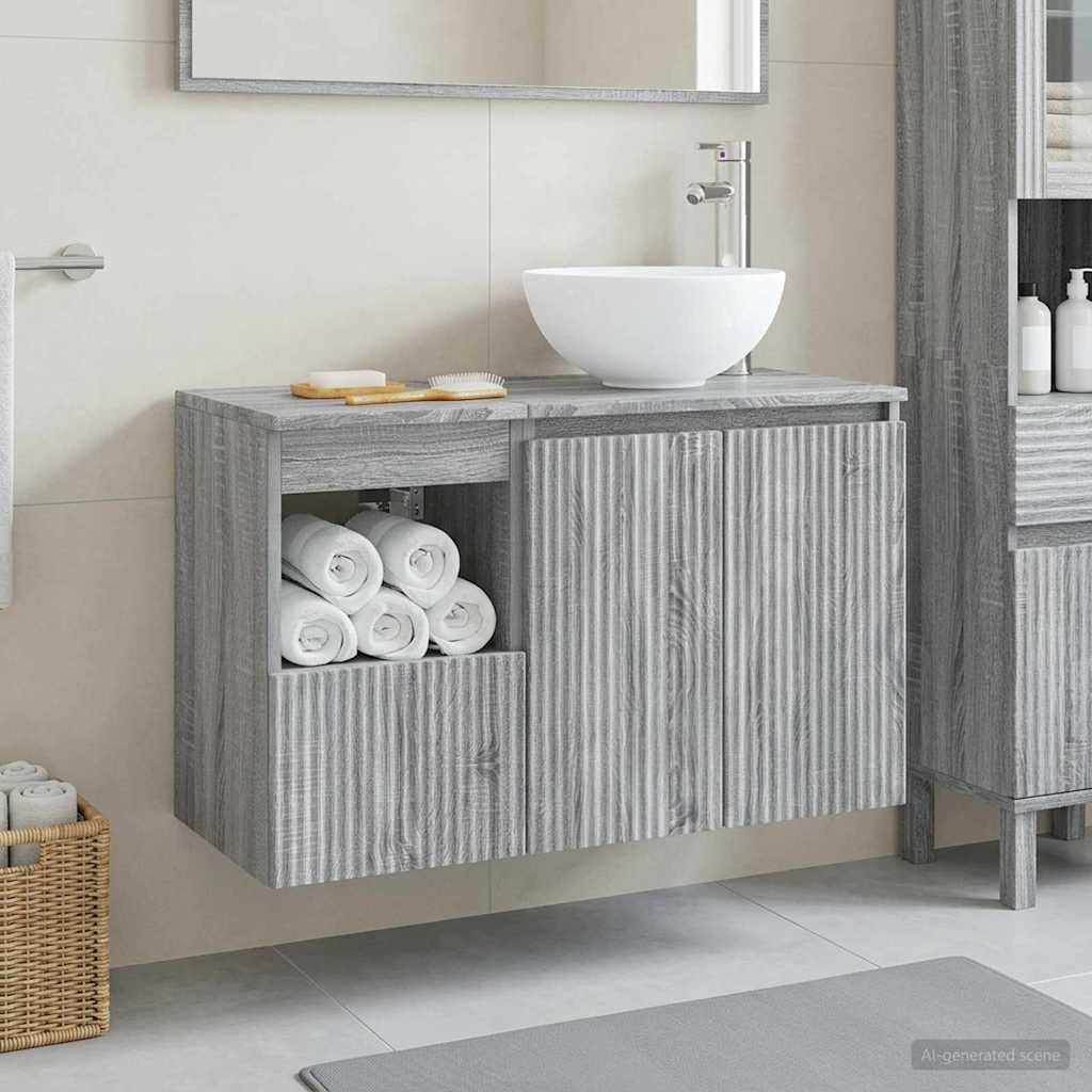 Badezimmermöbel-Set 2 stk. Grau Sonoma Holzwerkstoff