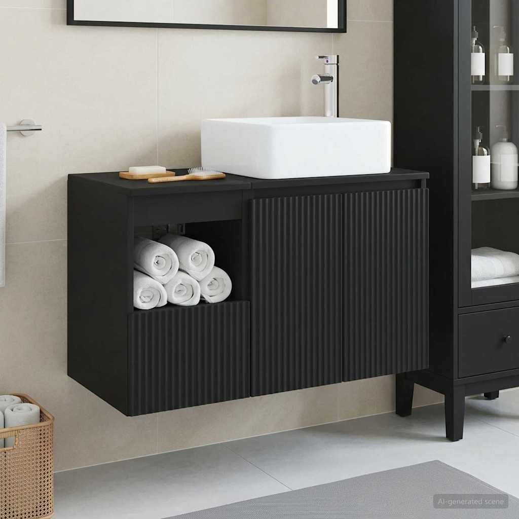 Badezimmermöbel-Set 2 stk. Schwarz Holzwerkstoff