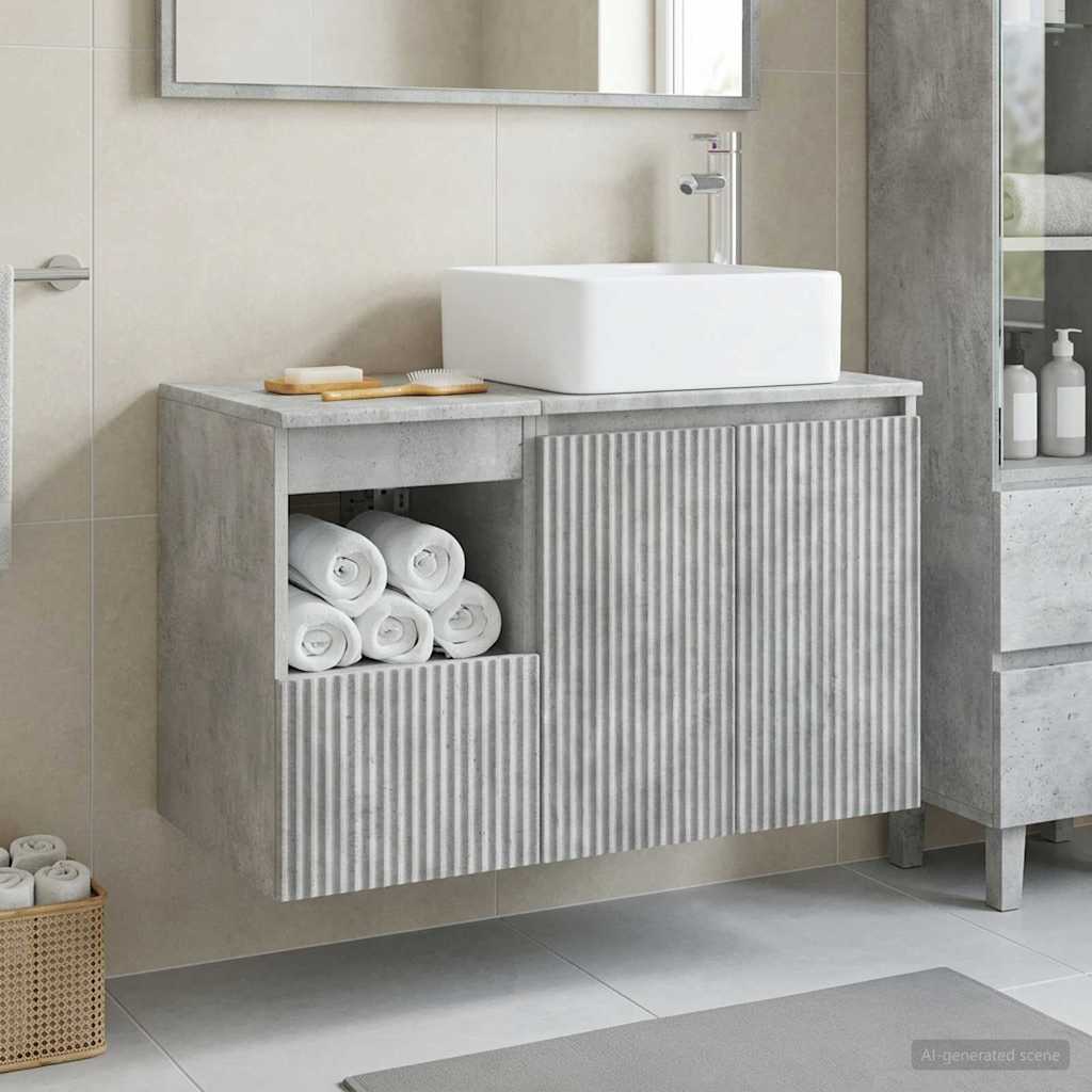 Badezimmermöbel-Set 2 stk. Betongrau Holzwerkstoff