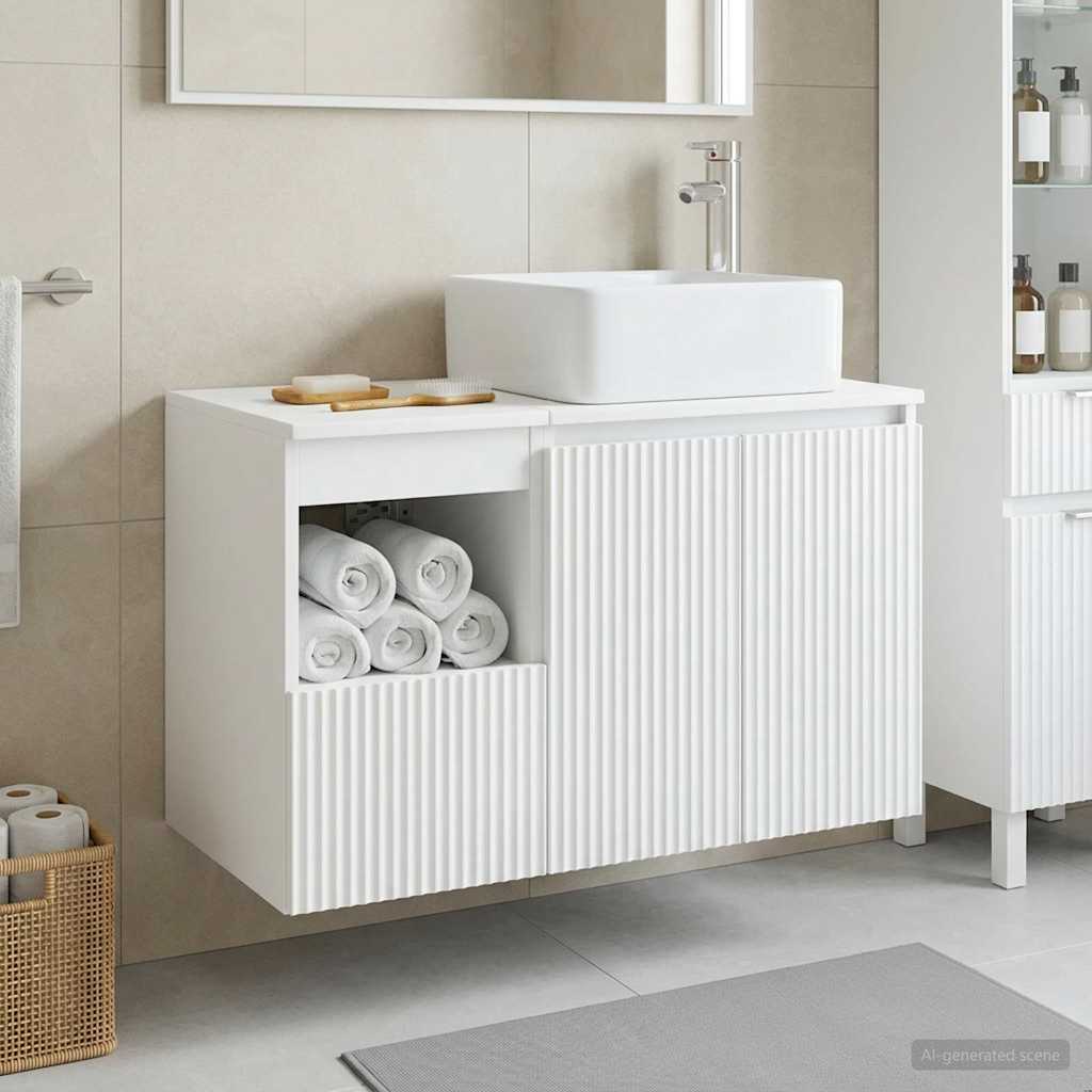 Badezimmermöbel-Set 2 stk. Hochglanz Weiß Holzwerkstoff