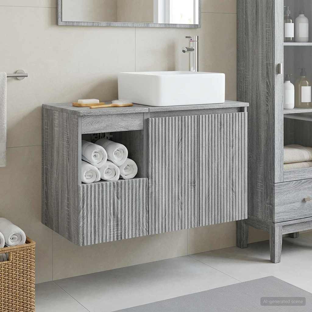 Badezimmermöbel-Set 2 stk. Grau Sonoma Holzwerkstoff