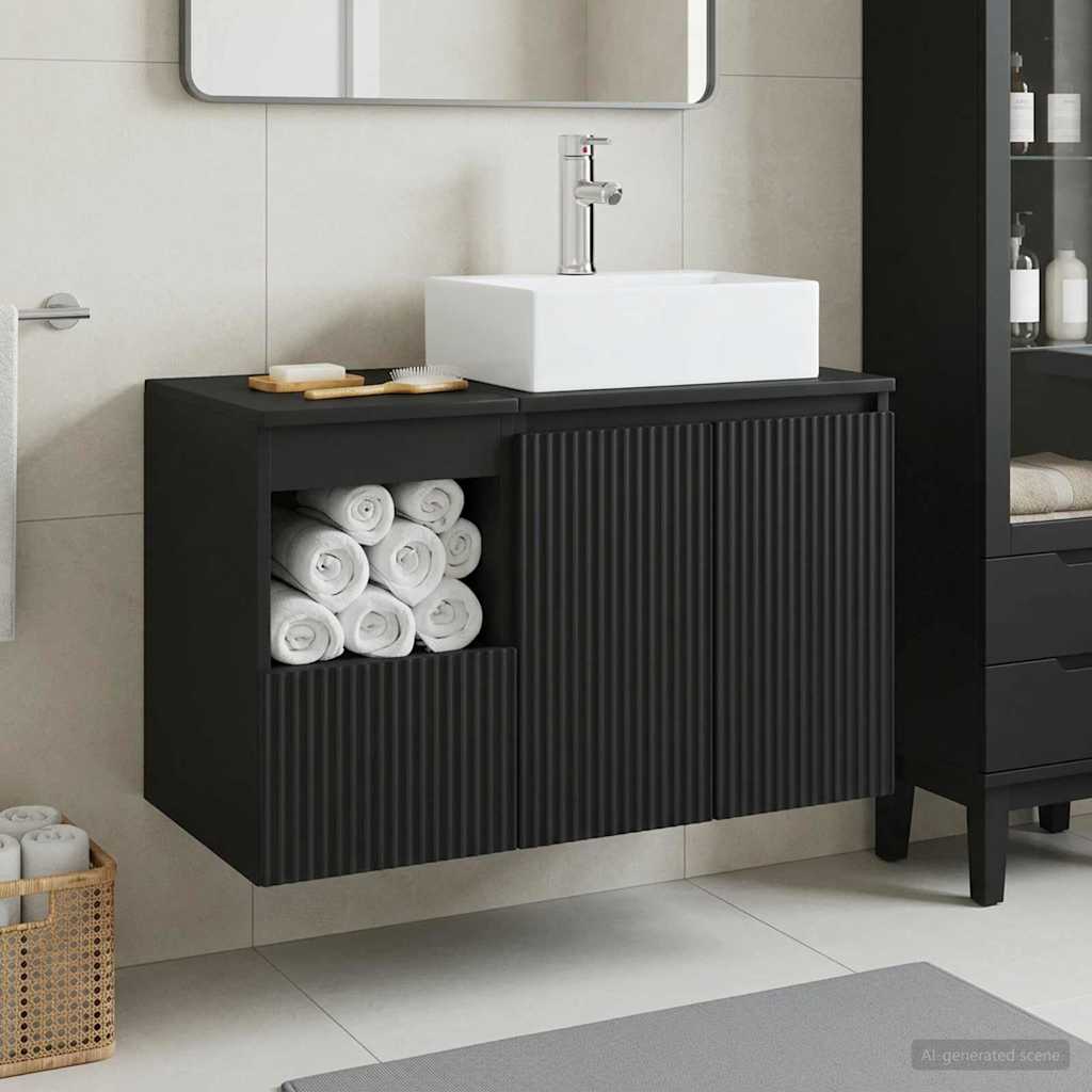 Badezimmermöbel-Set 2 stk. Schwarz Holzwerkstoff