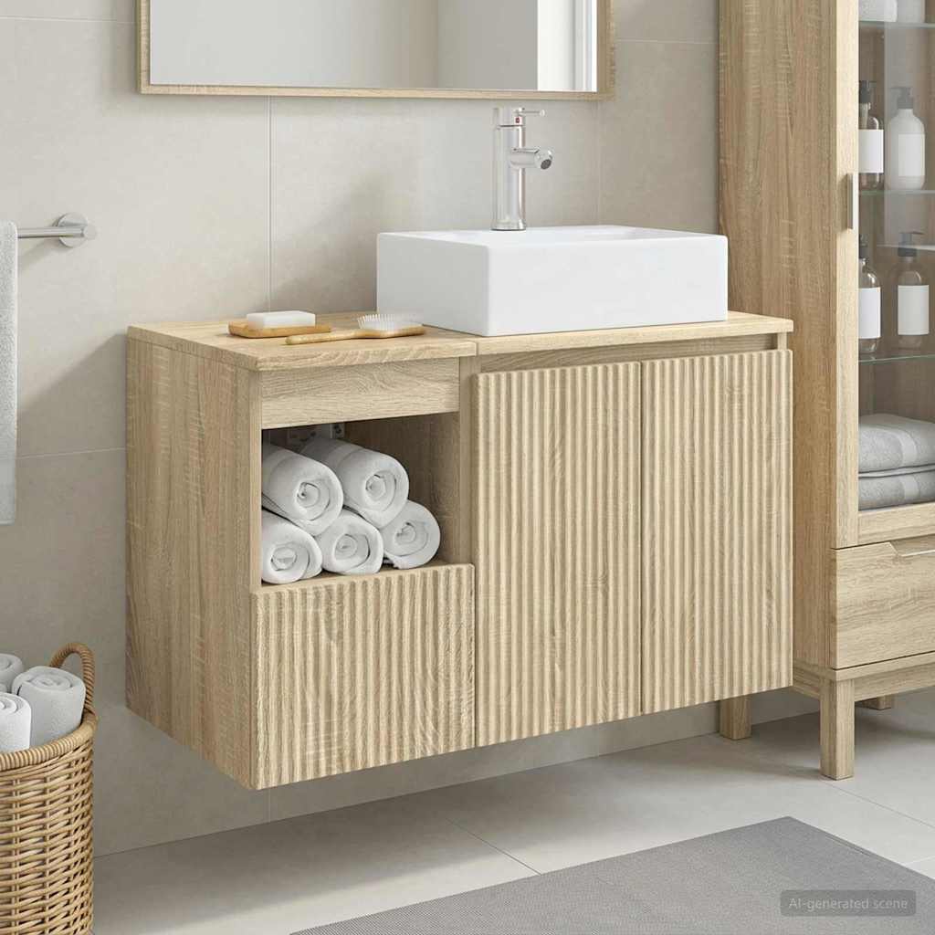 Badezimmermöbel-Set 2 stk. Sonoma-Eiche Holzwerkstoff