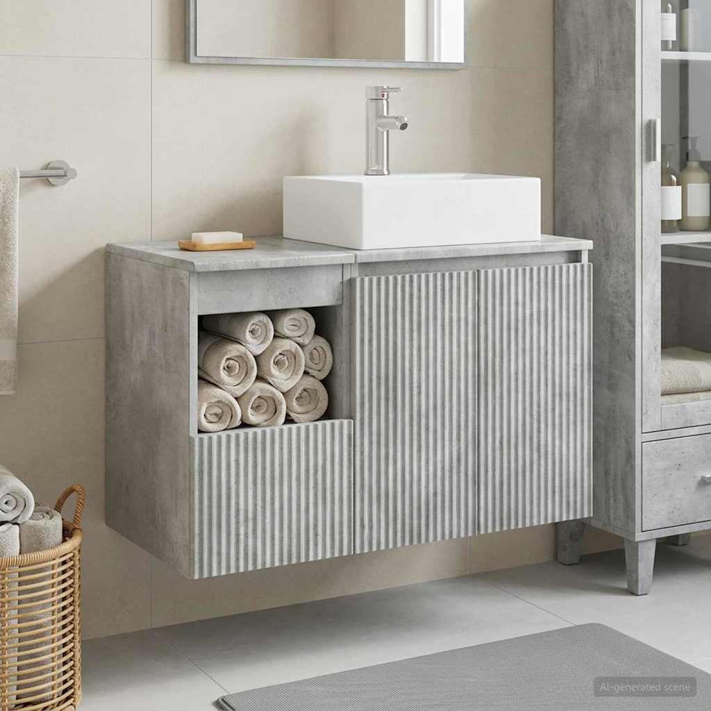 Badezimmermöbel-Set 2 stk. Betongrau Holzwerkstoff