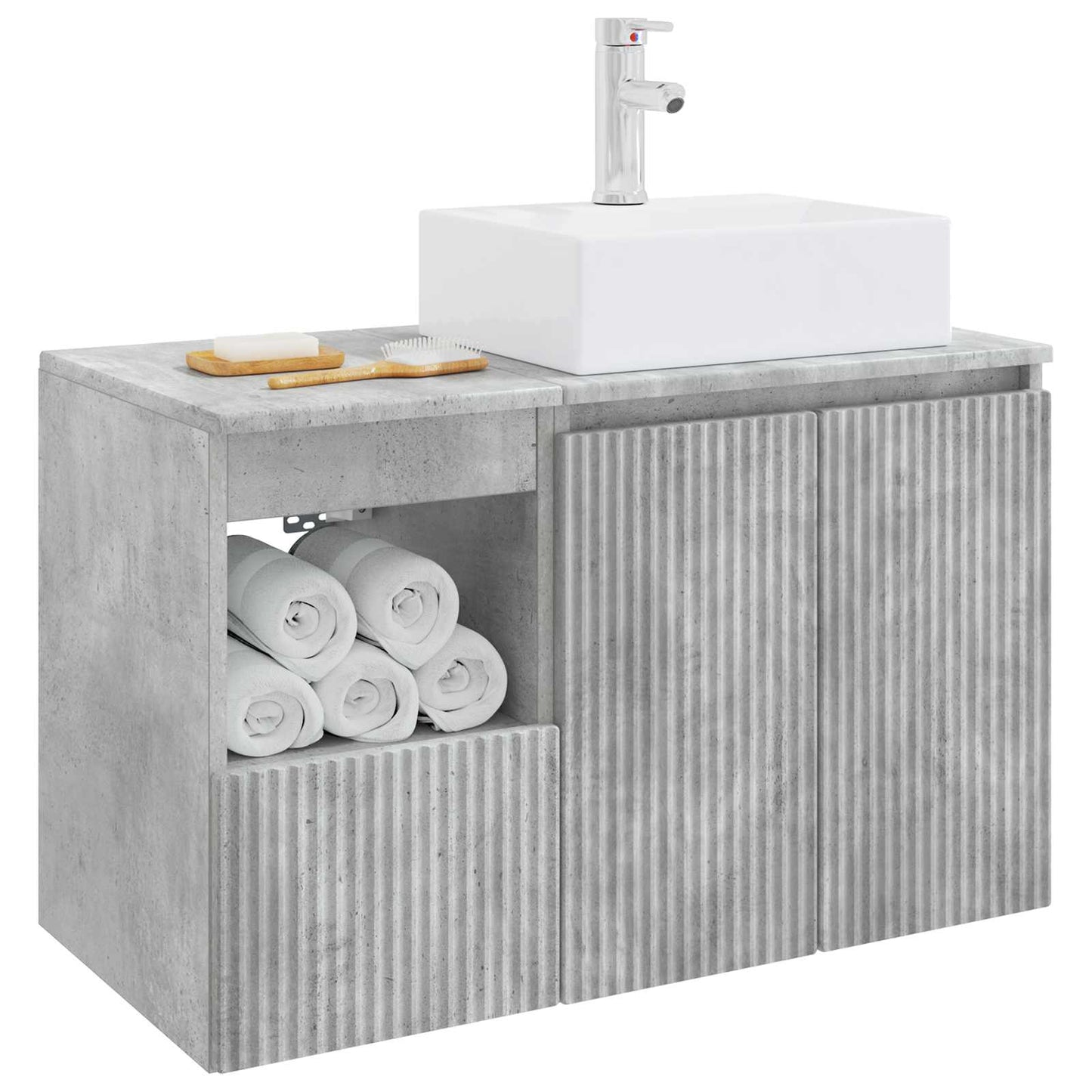 Badezimmermöbel-Set 2 stk. Betongrau Holzwerkstoff
