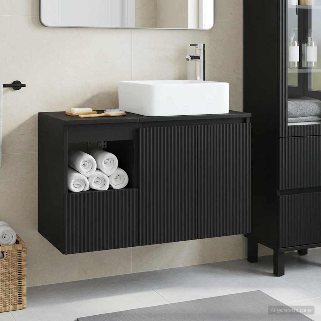Badezimmermöbel-Set 2 stk. Schwarz Holzwerkstoff
