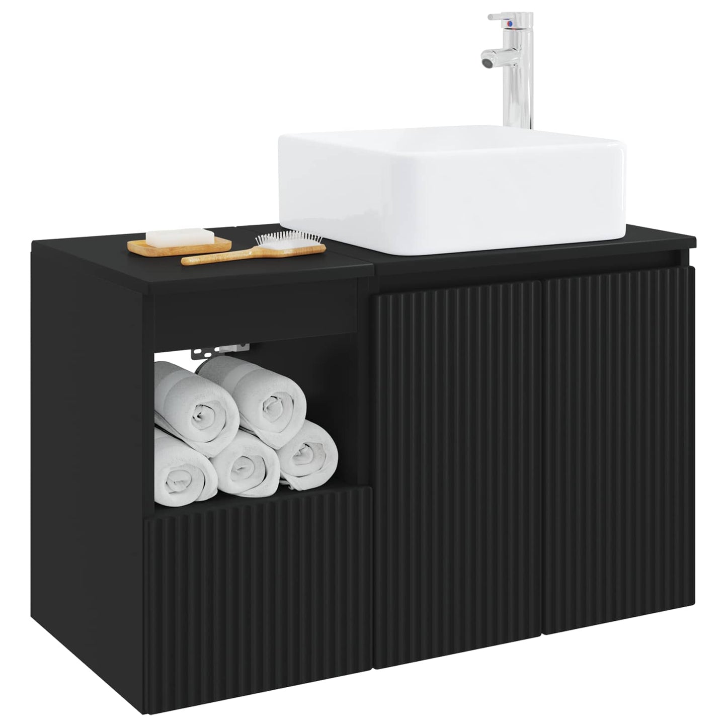 Badezimmermöbel-Set 2 stk. Schwarz Holzwerkstoff