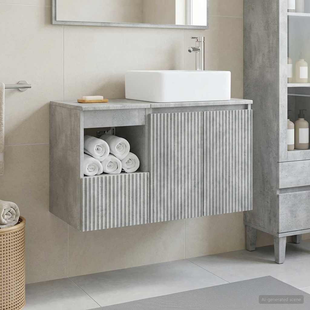 Badezimmermöbel-Set 2 stk. Betongrau Holzwerkstoff