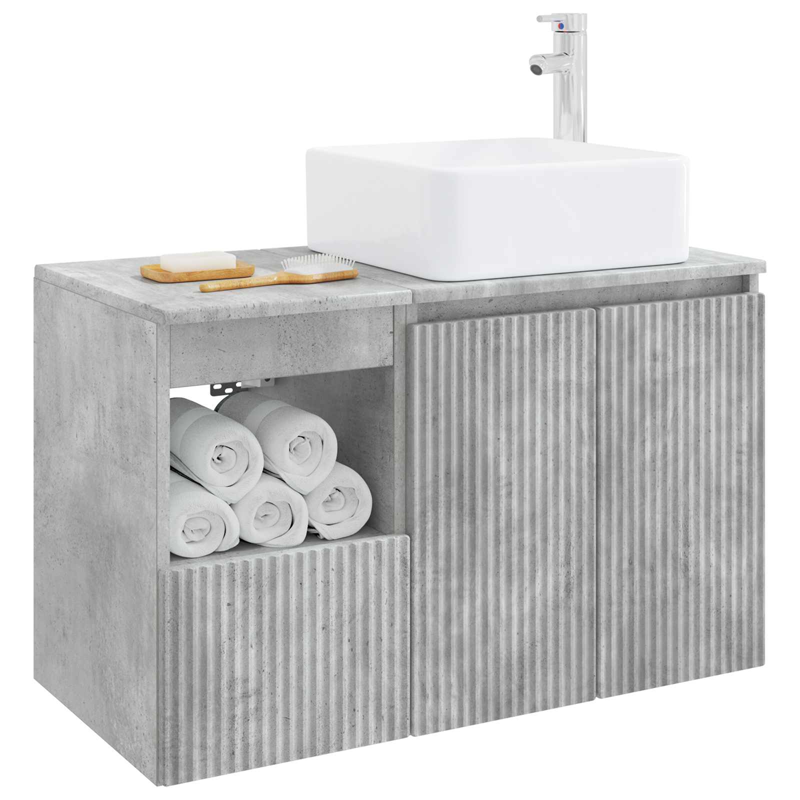 Badezimmermöbel-Set 2 stk. Betongrau Holzwerkstoff