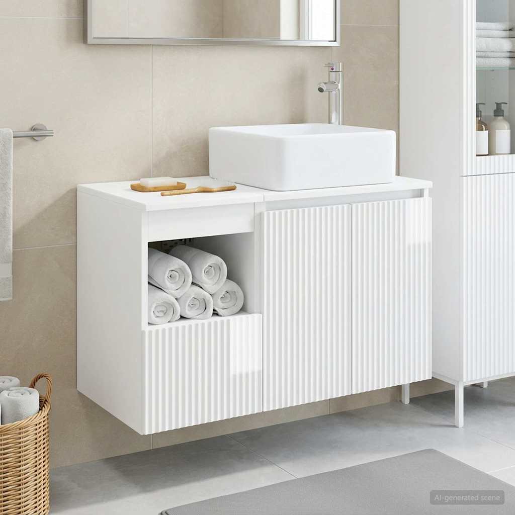 Badezimmermöbel-Set 2 stk. Hochglanz Weiß Holzwerkstoff