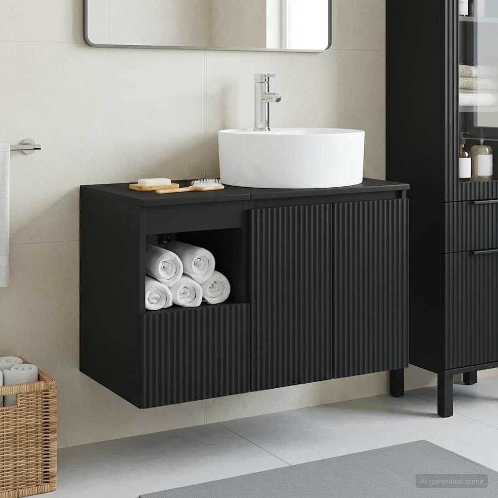 Badezimmermöbel-Set 2 stk. Schwarz Holzwerkstoff