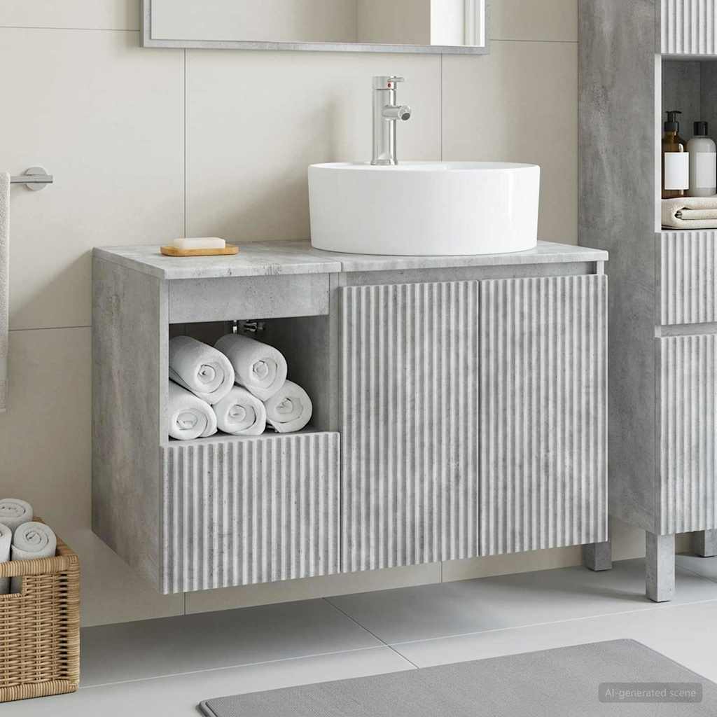 Badezimmermöbel-Set 2 stk. Betongrau Holzwerkstoff