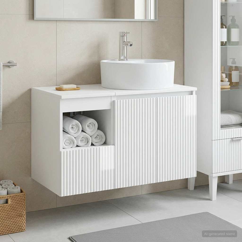 Badezimmermöbel-Set 2 stk. Hochglanz Weiß Holzwerkstoff