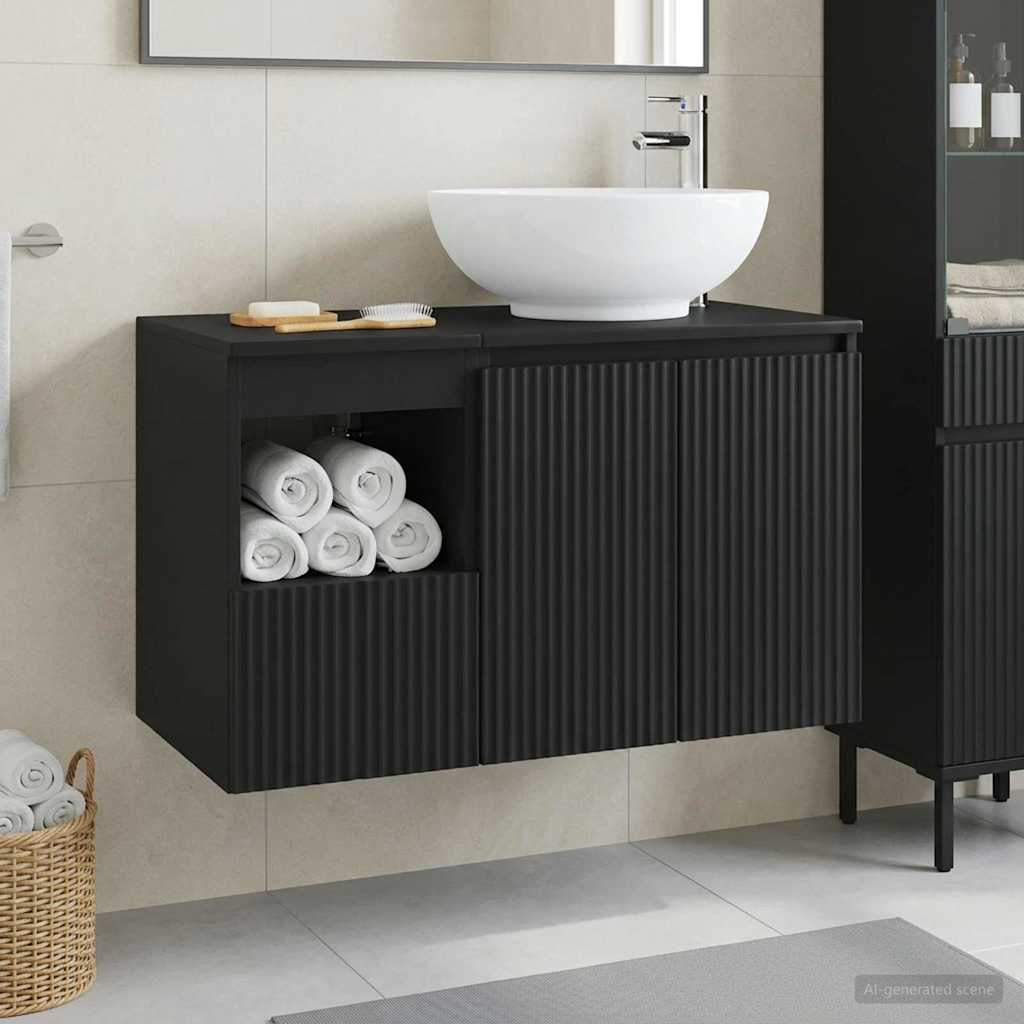 Badezimmermöbel-Set 2 stk. Schwarz Holzwerkstoff