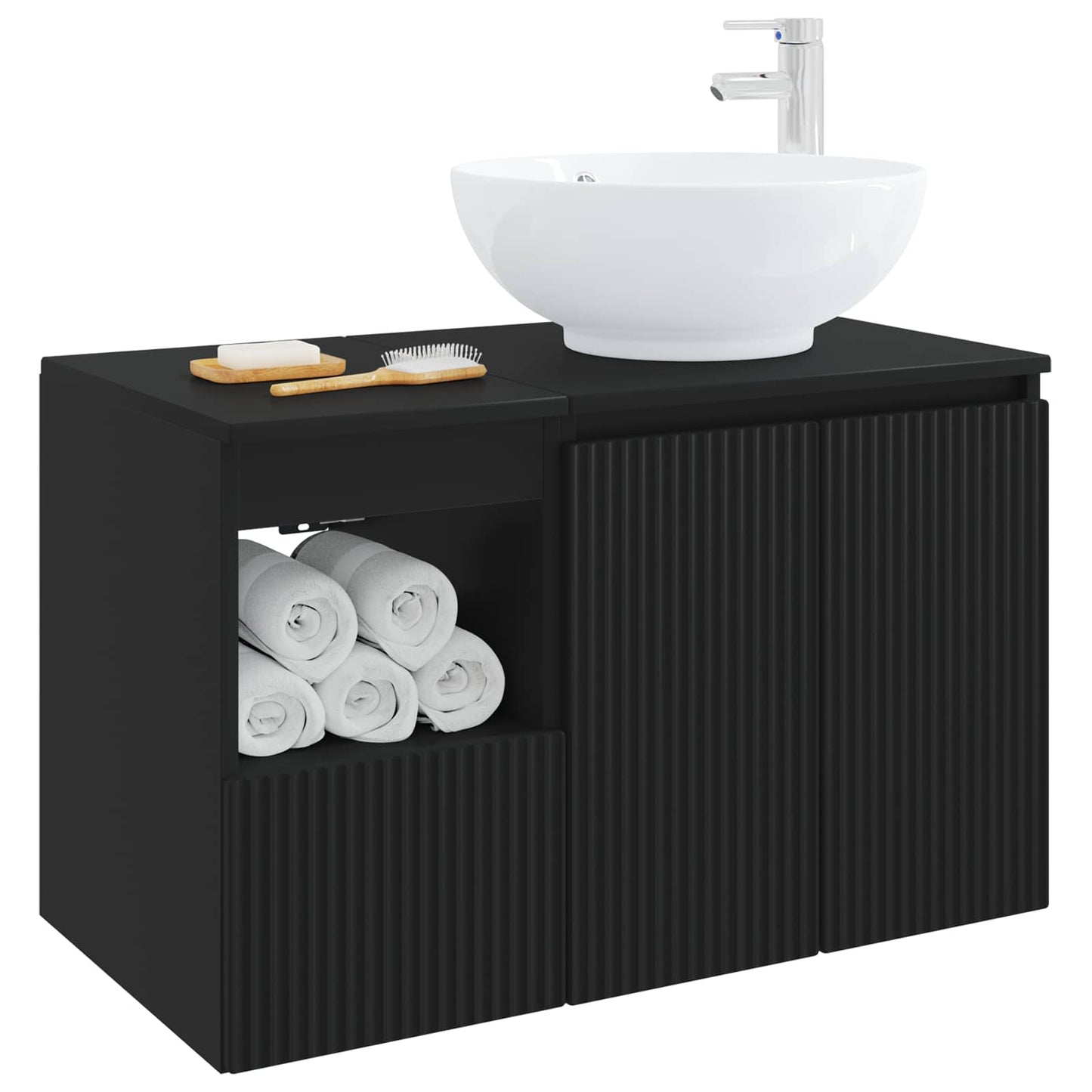 Badezimmermöbel-Set 2 stk. Schwarz Holzwerkstoff