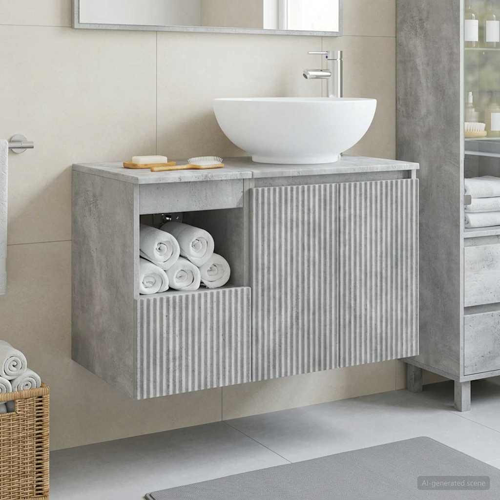 Badezimmermöbel-Set 2 stk. Betongrau Holzwerkstoff