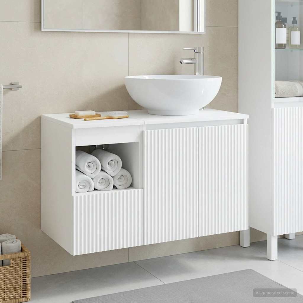 Badezimmermöbel-Set 2 stk. Hochglanz Weiß Holzwerkstoff