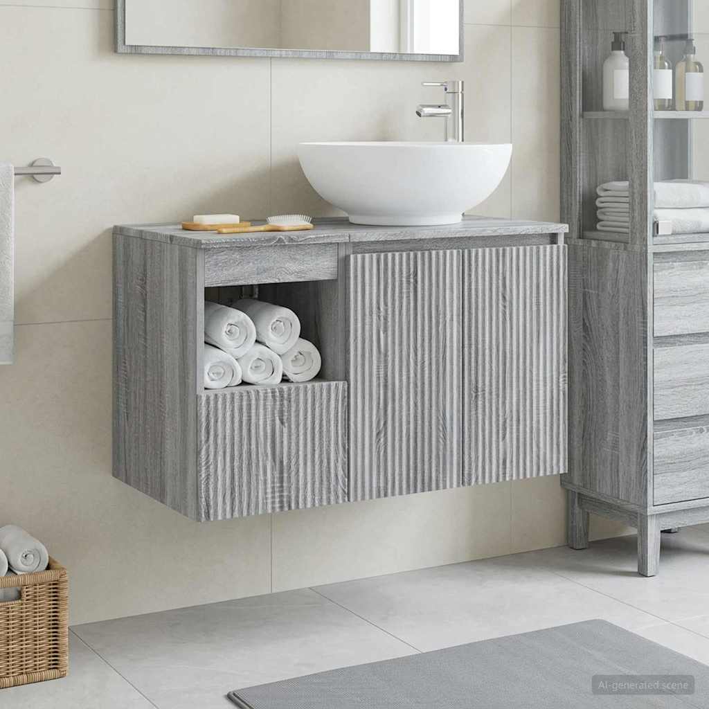 Badezimmermöbel-Set 2 stk. Grau Sonoma Holzwerkstoff