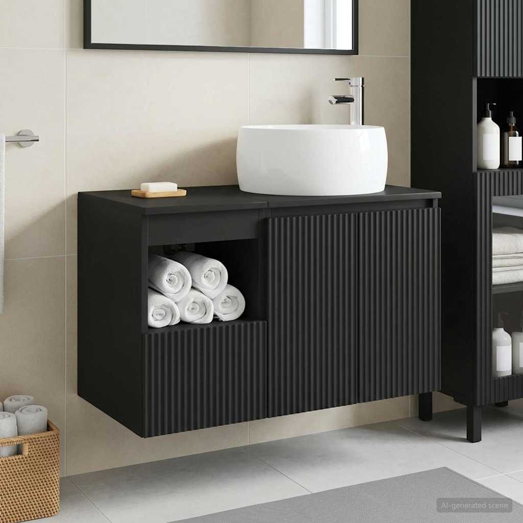 Badezimmermöbel-Set 2 stk. Schwarz Holzwerkstoff