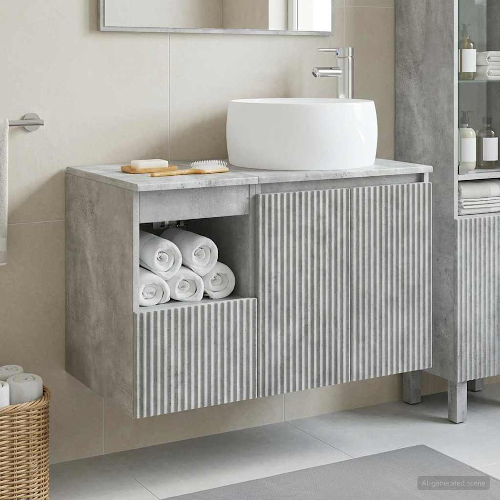 Badezimmermöbel-Set 2 stk. Betongrau Holzwerkstoff