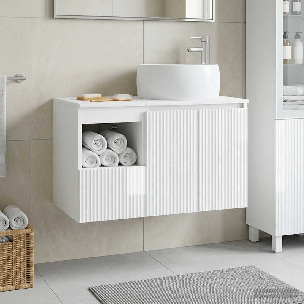 Badezimmermöbel-Set 2 stk. Hochglanz Weiß Holzwerkstoff