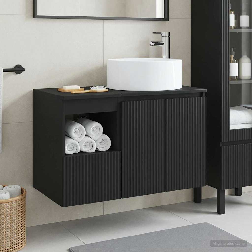 Badezimmermöbel-Set 2 stk. Schwarz Holzwerkstoff
