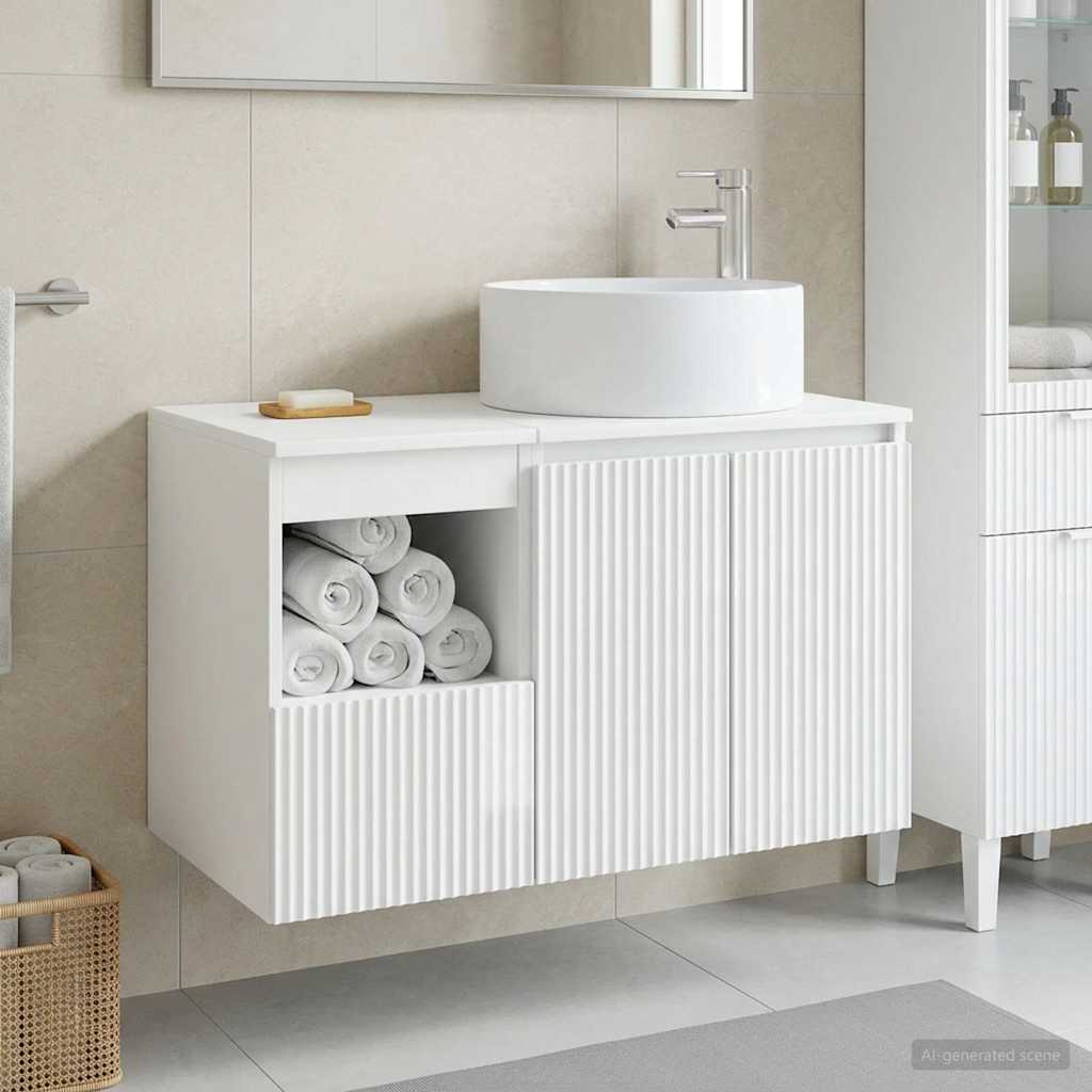 Badezimmermöbel-Set 2 stk. Hochglanz Weiß Holzwerkstoff