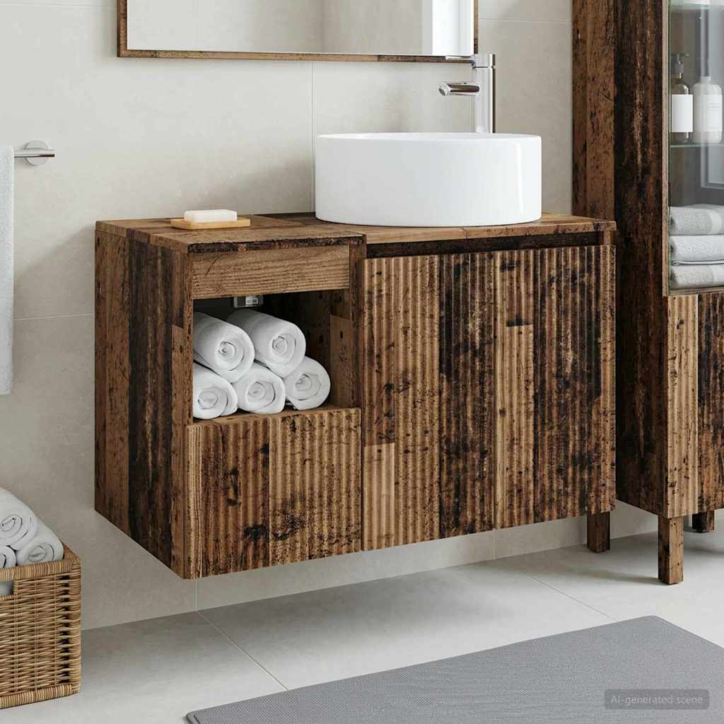 Badezimmermöbel-Set 2 stk. Altholz Holzwerkstoff
