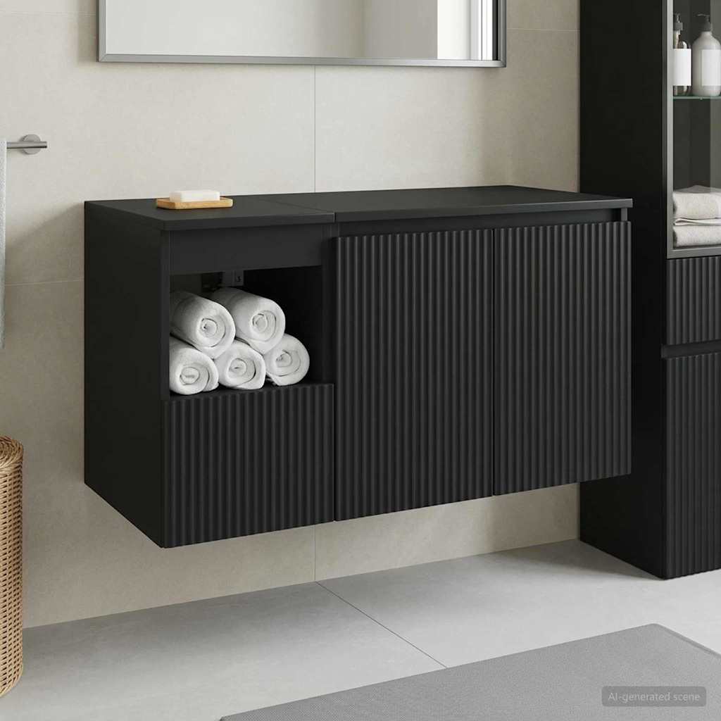 Badezimmermöbel-Set 2 stk. Schwarz Holzwerkstoff