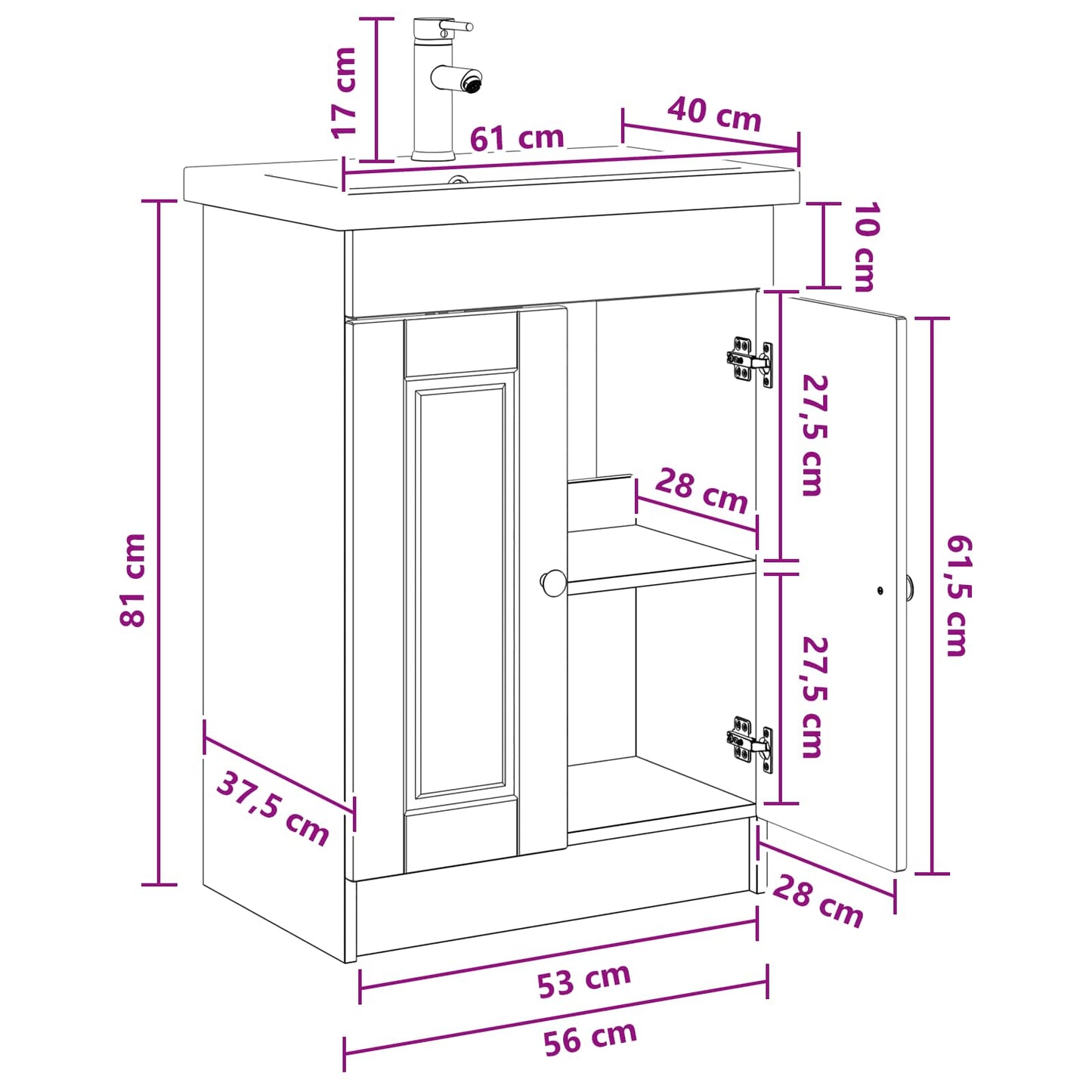 Badezimmermöbel-Set Sonoma-Eiche 56 x 37,5 x 81 cm