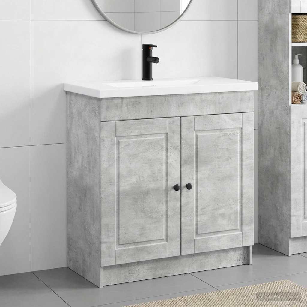 Badezimmermöbel-Set Betongrau 56 x 37,5 x 81 cm Holzwerkstoff